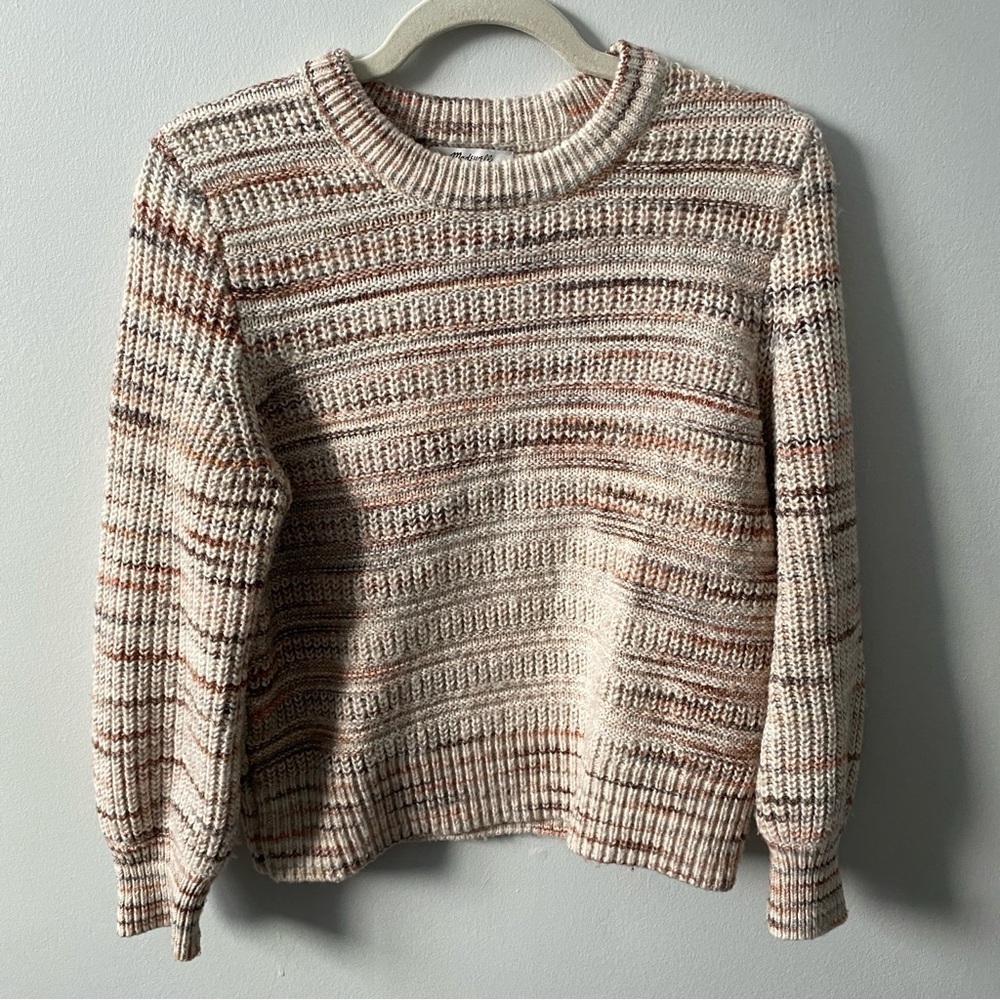 MADEWELL Cotton Wool Muted Striped Chunky Crewneck Sweater XS/S-Cream Multi Pink